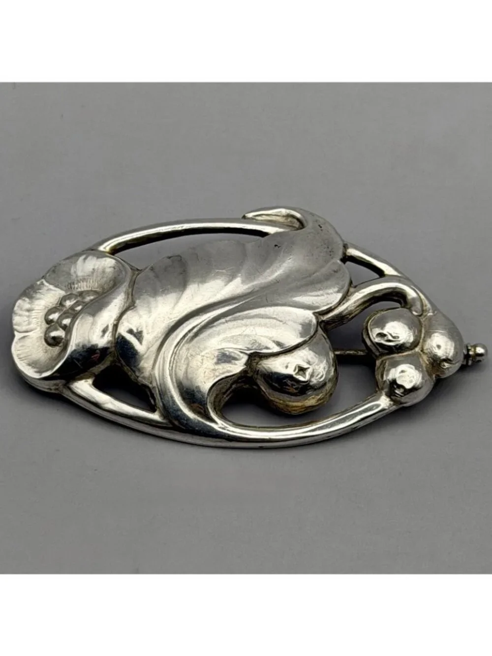 Evald Nielsen Grapes Brooch Skønvirke Denmark Sterling Silver Art Nouveau Pin